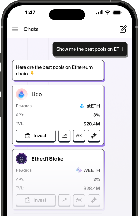 Unhosted AI chat showing the best pools on Ethereum